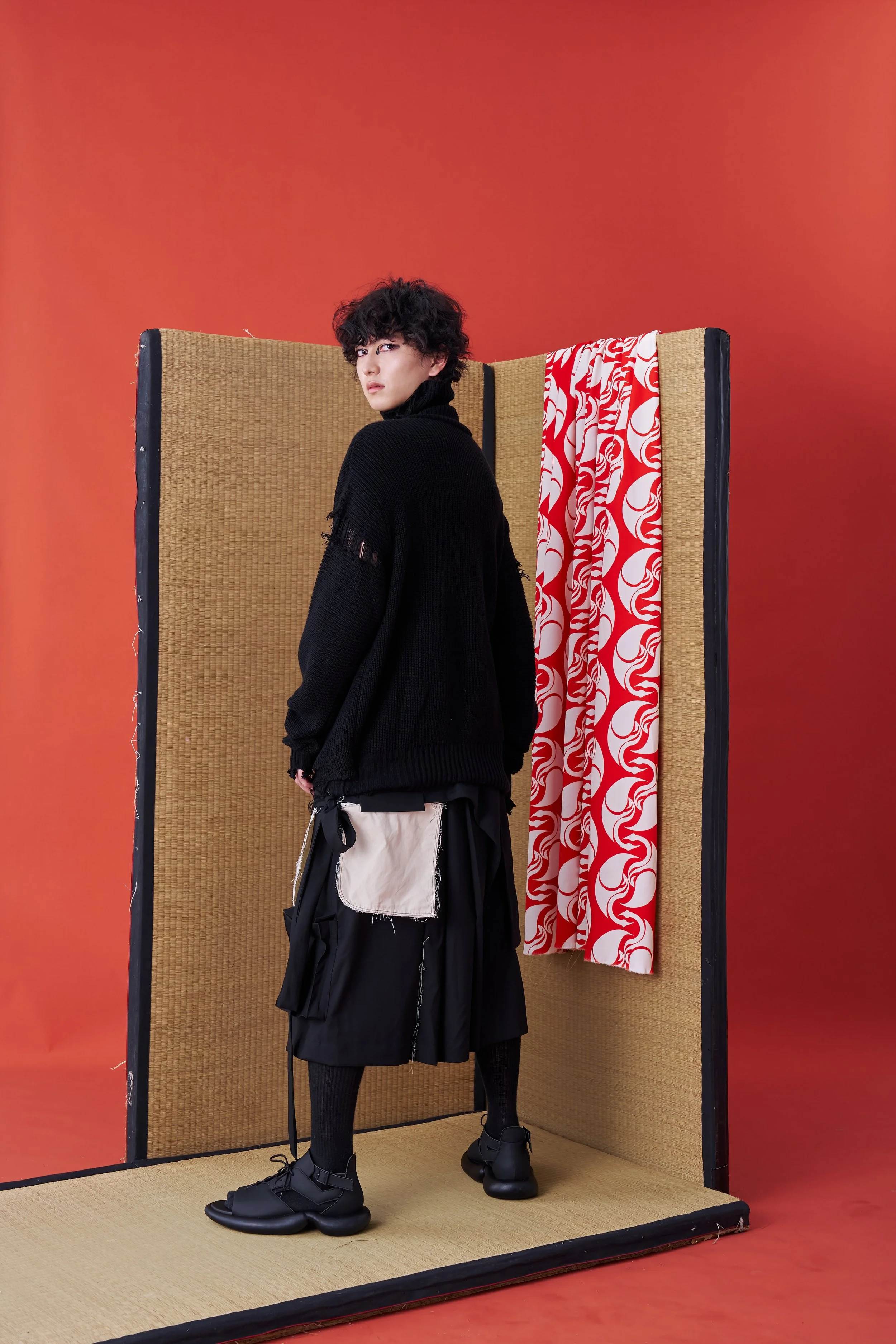 Deconstructed Sweater with Faux Front Placket and Side Tie Straps